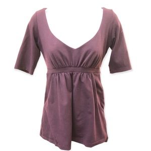 Susan Monaco Purple V-Neck Shirt, Stretch, Pockets, Casual, Shirt Sleeves Small